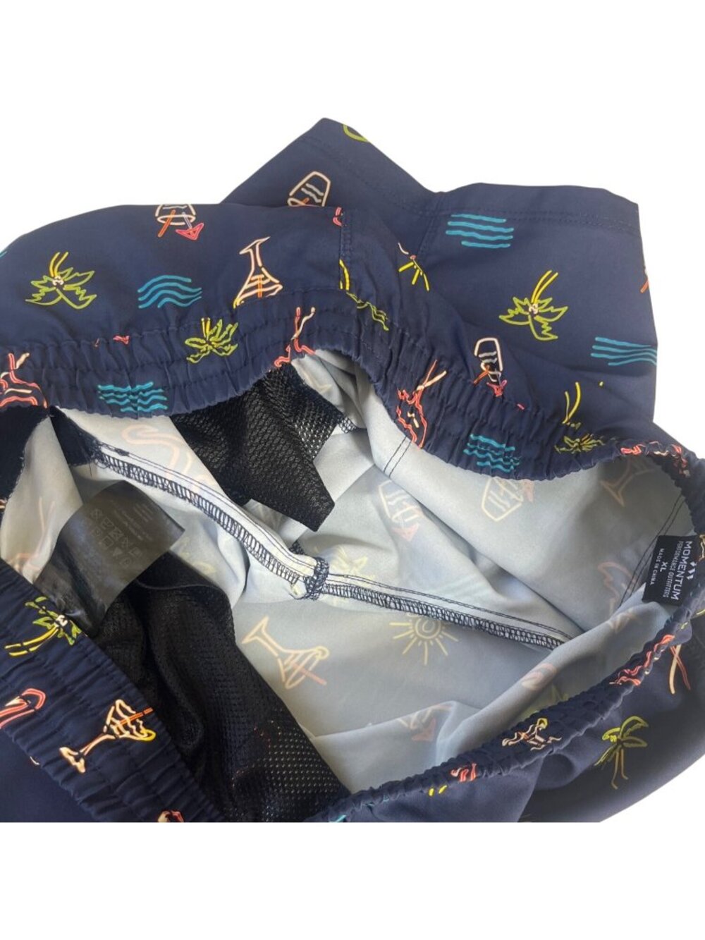 Momentum Swim Trunks Shorts Mens XL Blue Tropical Neon Print Summer - Picture 6 of 6